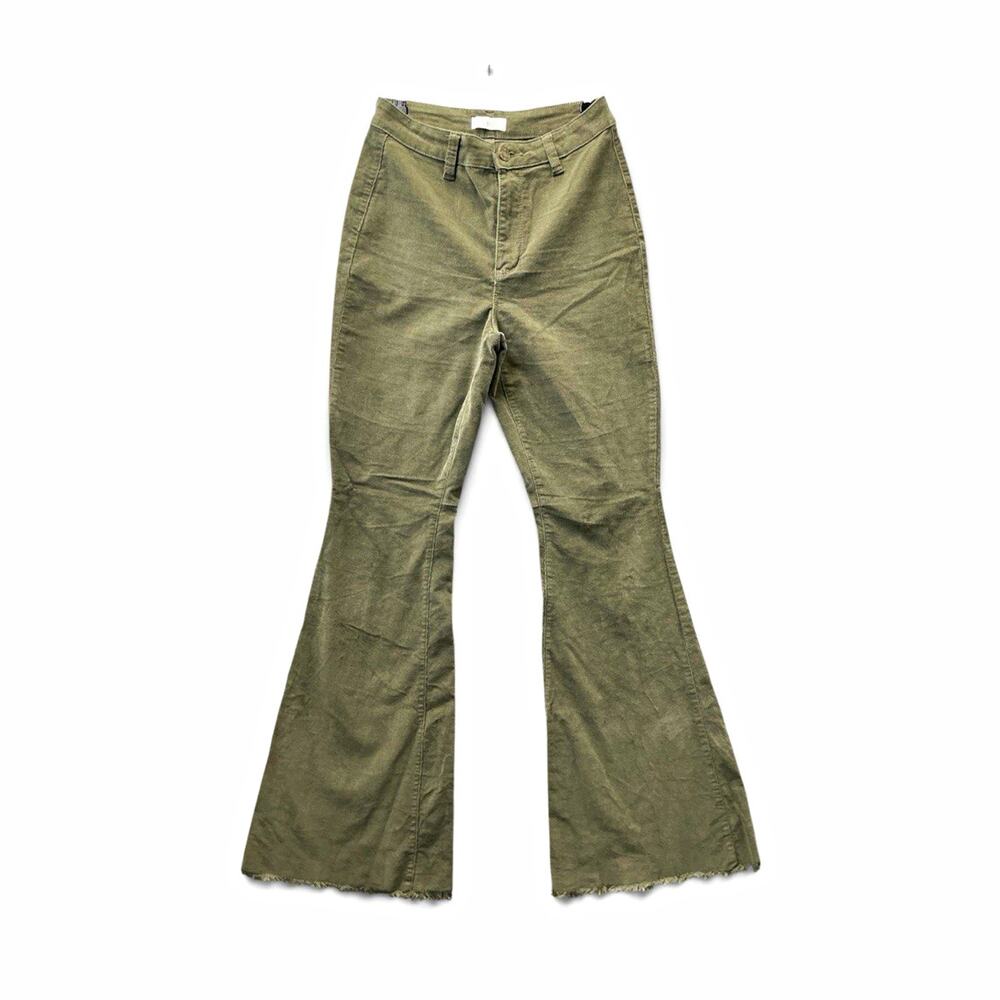 YMI Women's Green Corduroy Flare Pants Mid Rise Pockets Cotton Spandex